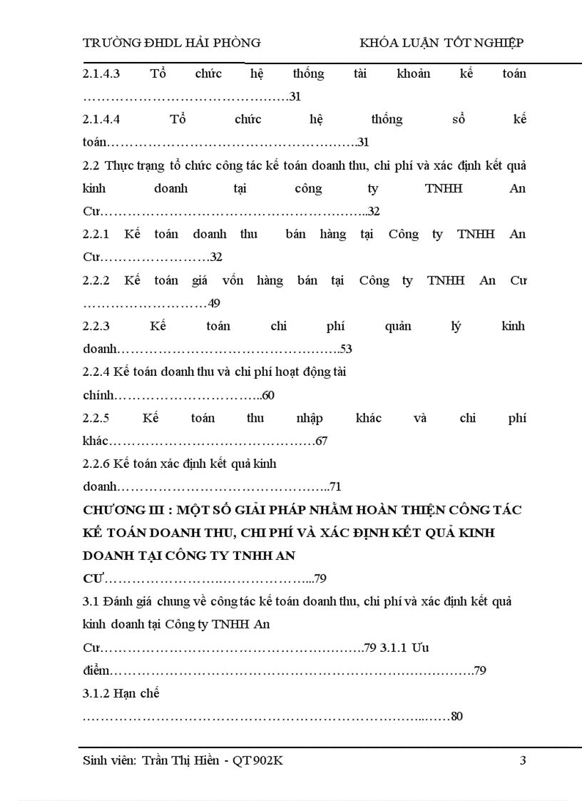 image for page Hoàn thiện tổ chức công tác kế toán doanh thu chi phí và xác định kết quả kinh doanh tại Công ty TNHH An Cư