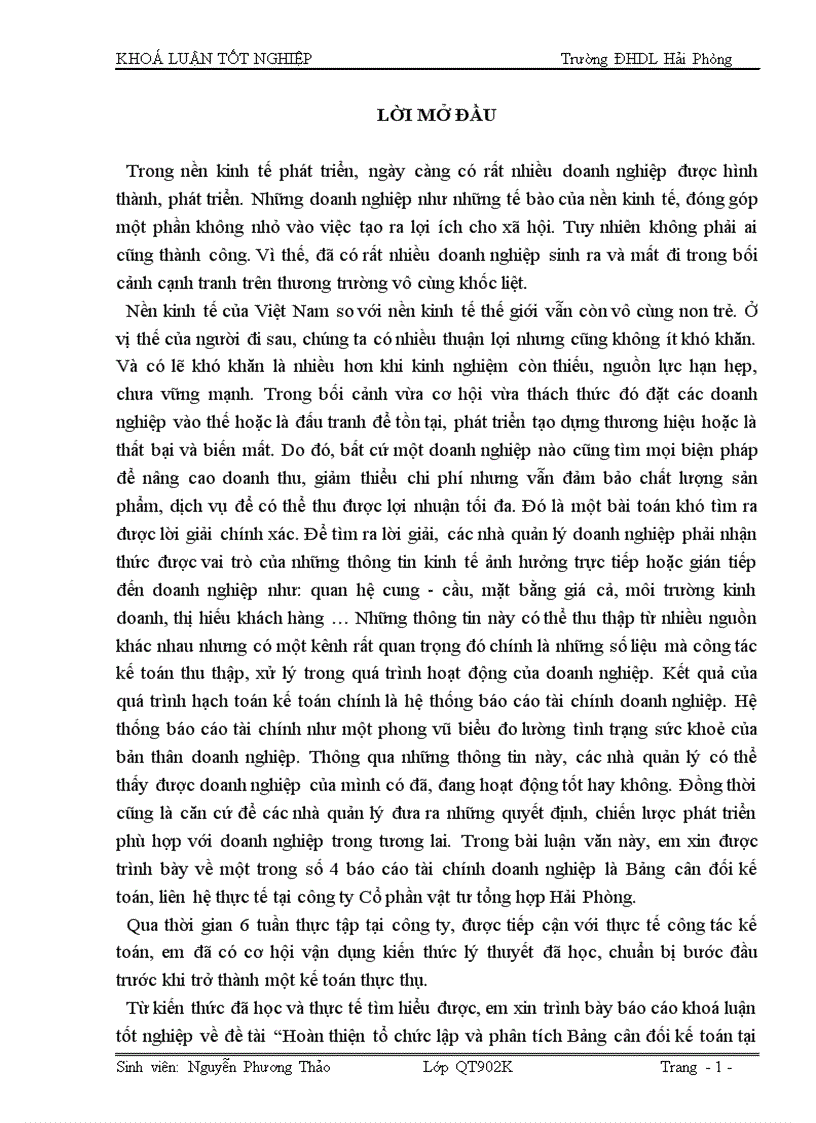 image for page Hoàn thiện tổ chức lập và phân tích Bảng cân đối kế toán tại công ty Cổ phần vật tư tổng hợp Hải Phòng