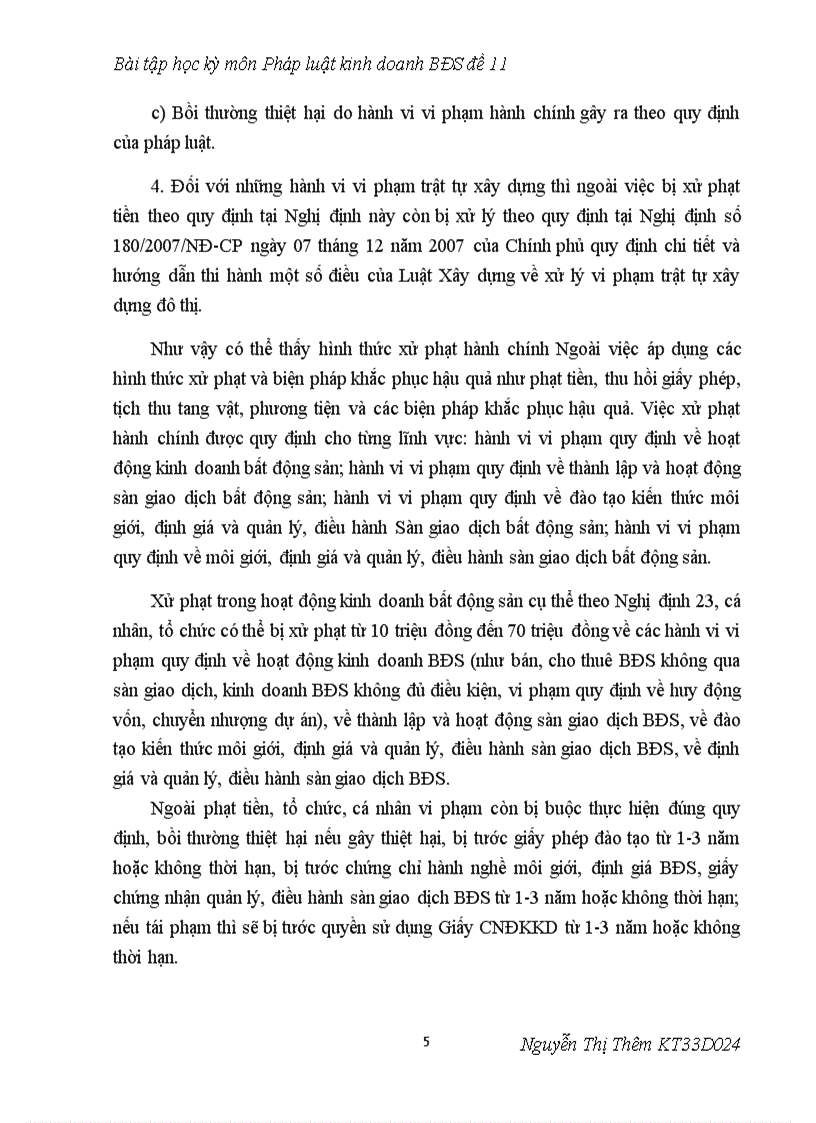 image for page Bài tập học kỳ môn Pháp luật kinh doanh bất động sản đề 11 các giải pháp nhằm nâng cao hiệu quả xử lý vi phạm kinh doanh BĐS