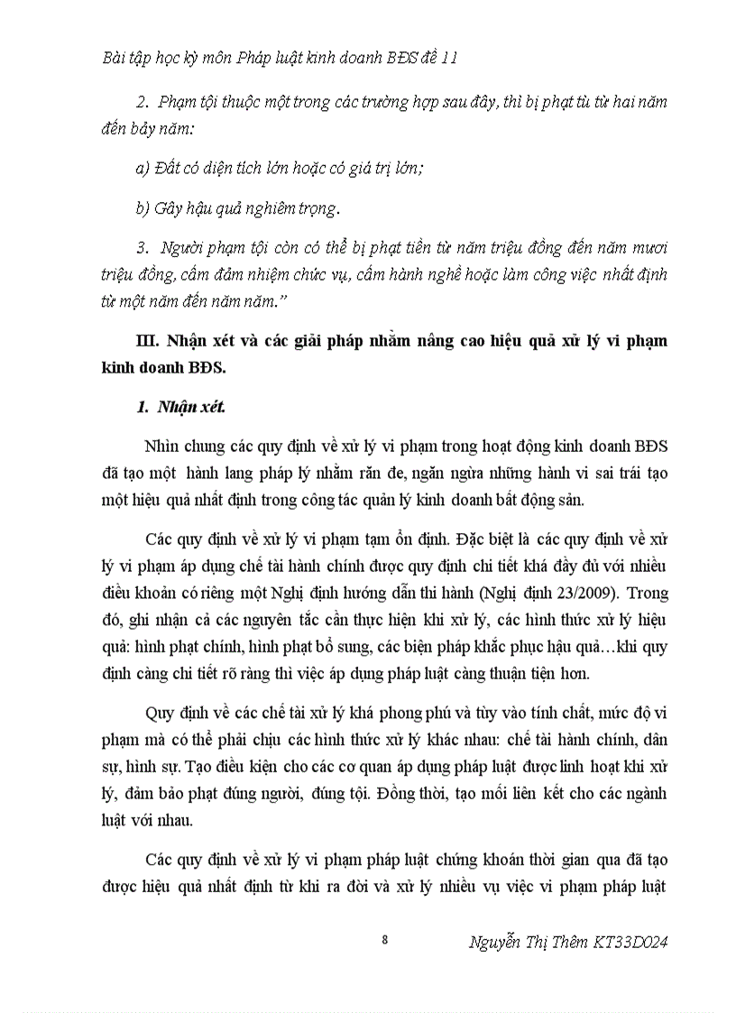 image for page Bài tập học kỳ môn Pháp luật kinh doanh bất động sản đề 11 các giải pháp nhằm nâng cao hiệu quả xử lý vi phạm kinh doanh BĐS