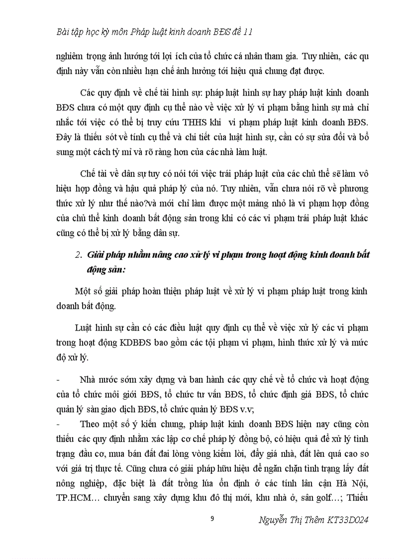 image for page Bài tập học kỳ môn Pháp luật kinh doanh bất động sản đề 11 các giải pháp nhằm nâng cao hiệu quả xử lý vi phạm kinh doanh BĐS