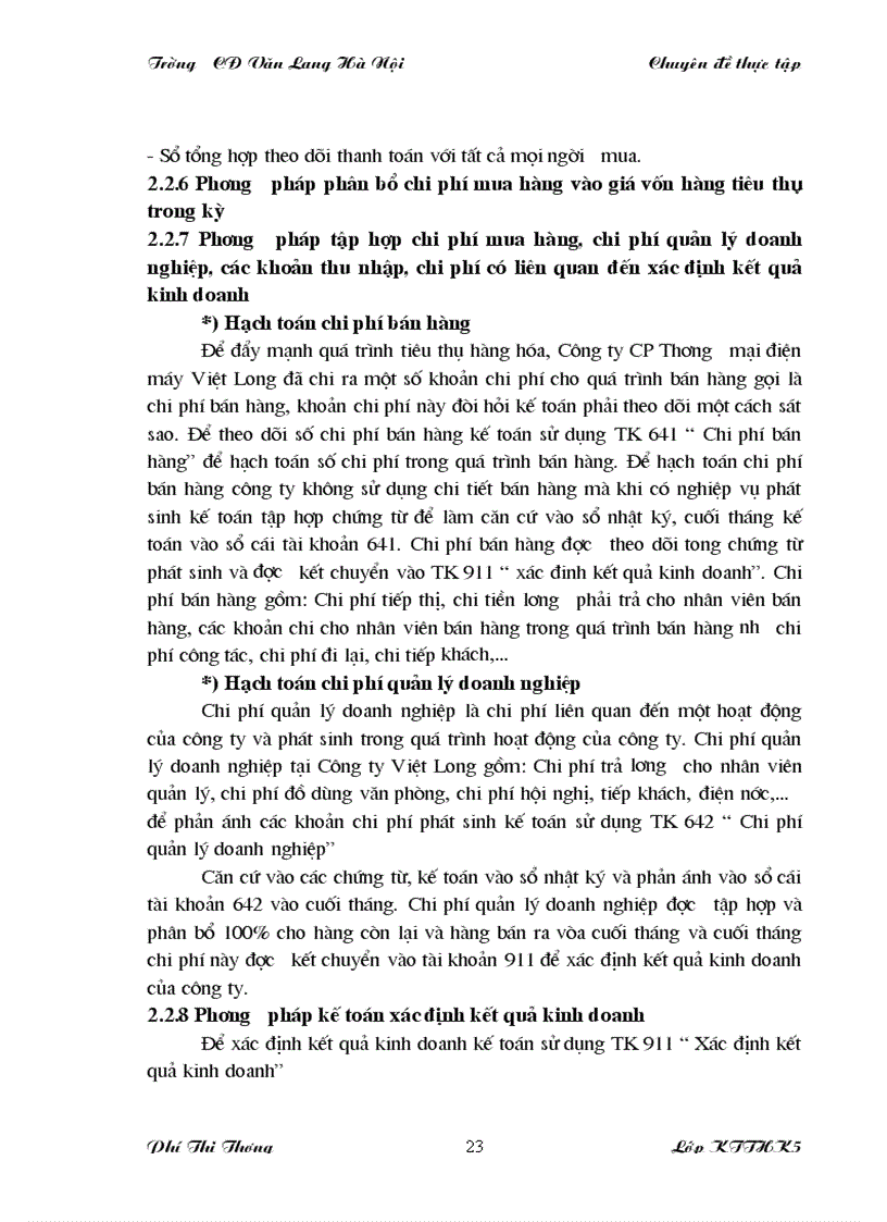 image for page Kế toán bán hàng phân bổ chi phí thu mua và xác định kết quả kinh doanh tại Công ty CP Thương mại điện máy Việt Long