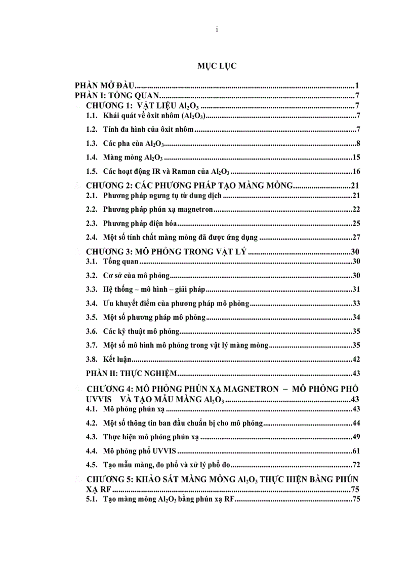 Nghiên cứu chế tạo và khảo sát màng mỏng ôxit nhôm Al2O3 bằng phương pháp quang phổ