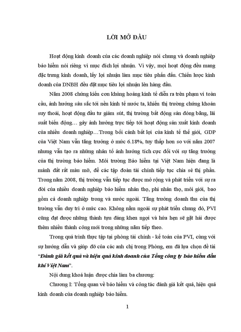 Đánh giá kết quả và hiệu quả kinh doanh của Tổng công ty Cổ phần Bảo hiểm dầu khí Việt Nam