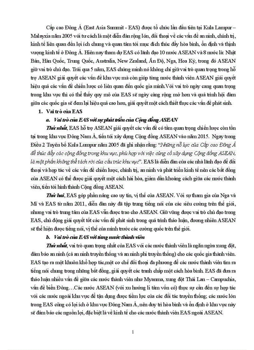 image for page Phân tích triển vọng và vai trò của Cấp cao Đông Á EAS đối với sự phát triển của Cộng đồng ASEAN và đối với các nước thành viên EAS