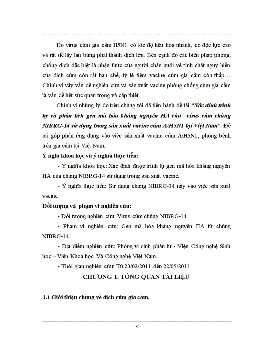 image for page Xác định trình tự và phân tích gen mã hóa kháng nguyên HA của virus cúm chủng NIBRG 14 sử dụng trong sản xuất vacine cúm A H5N1 tại Việt Nam
