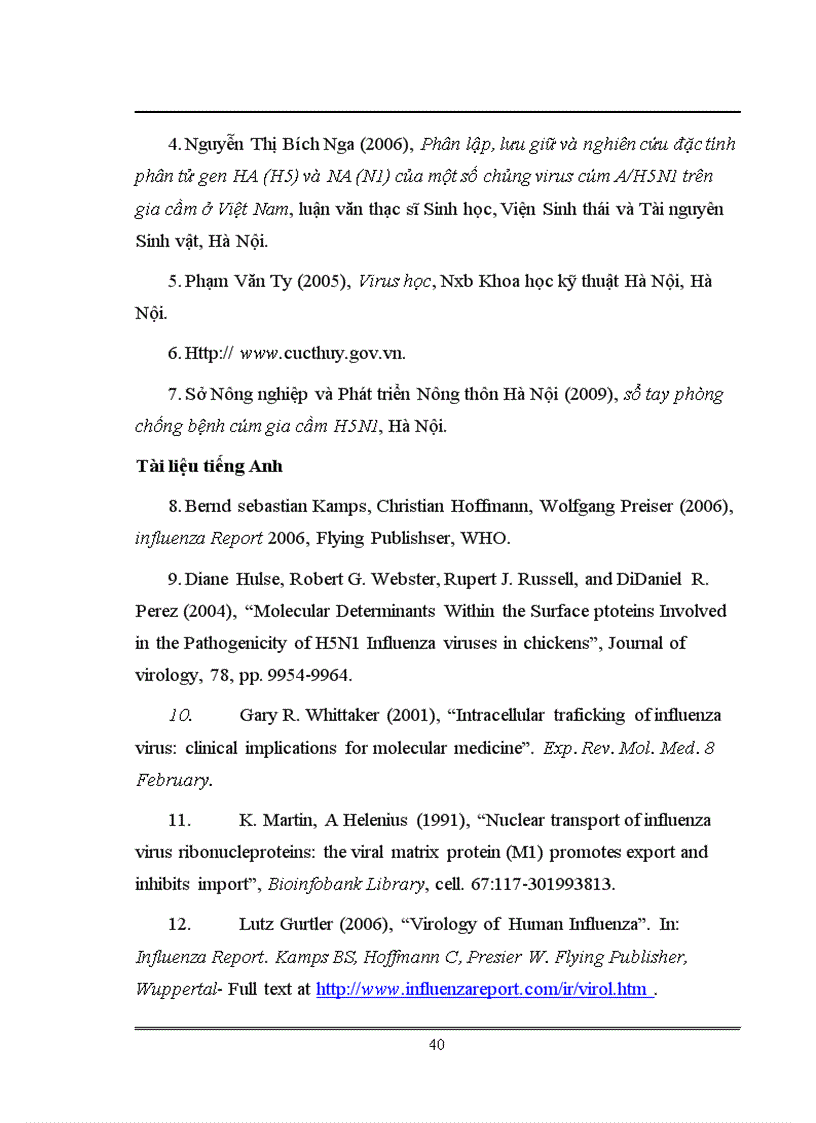 image for page Xác định trình tự và phân tích gen mã hóa kháng nguyên HA của virus cúm chủng NIBRG 14 sử dụng trong sản xuất vacine cúm A H5N1 tại Việt Nam