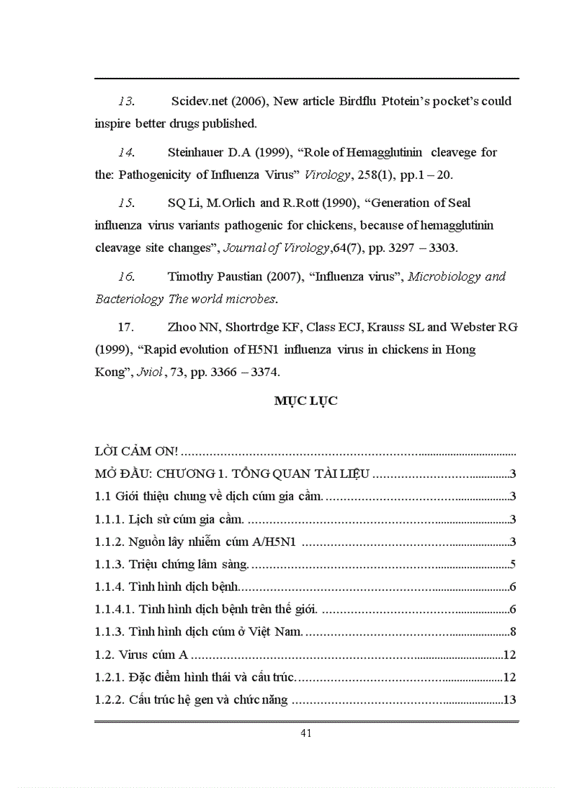 image for page Xác định trình tự và phân tích gen mã hóa kháng nguyên HA của virus cúm chủng NIBRG 14 sử dụng trong sản xuất vacine cúm A H5N1 tại Việt Nam