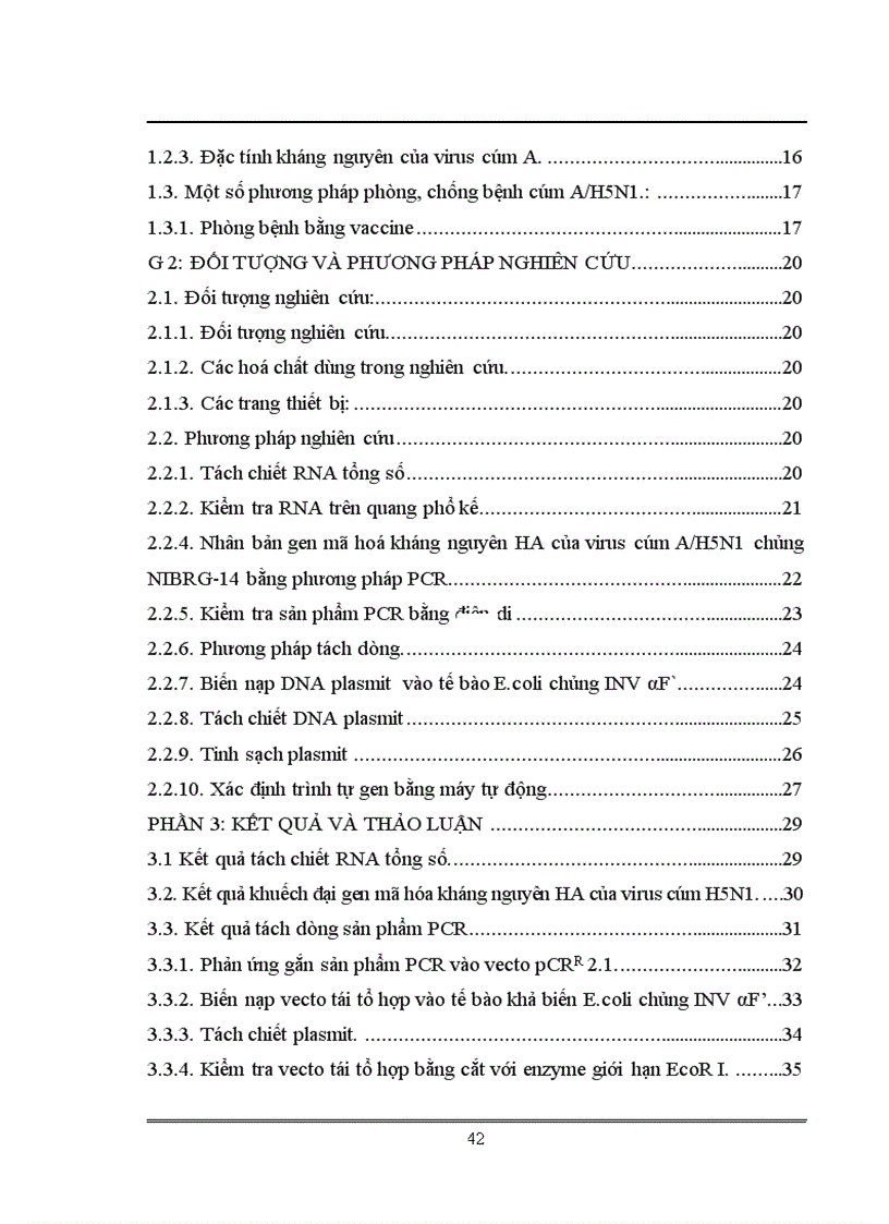 image for page Xác định trình tự và phân tích gen mã hóa kháng nguyên HA của virus cúm chủng NIBRG 14 sử dụng trong sản xuất vacine cúm A H5N1 tại Việt Nam