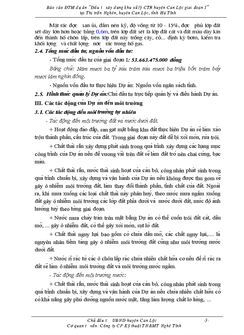 image for page Báo cáo ĐTM dự án Đầu tư xây dựng khu xử lý CTR huyện Can Lộc giai đoạn I tại Thị trấn Nghèn huyện Can Lộc tỉnh Hà Tĩnh