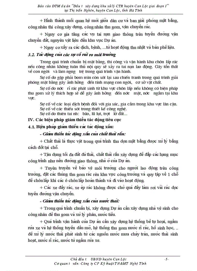 image for page Báo cáo ĐTM dự án Đầu tư xây dựng khu xử lý CTR huyện Can Lộc giai đoạn I tại Thị trấn Nghèn huyện Can Lộc tỉnh Hà Tĩnh