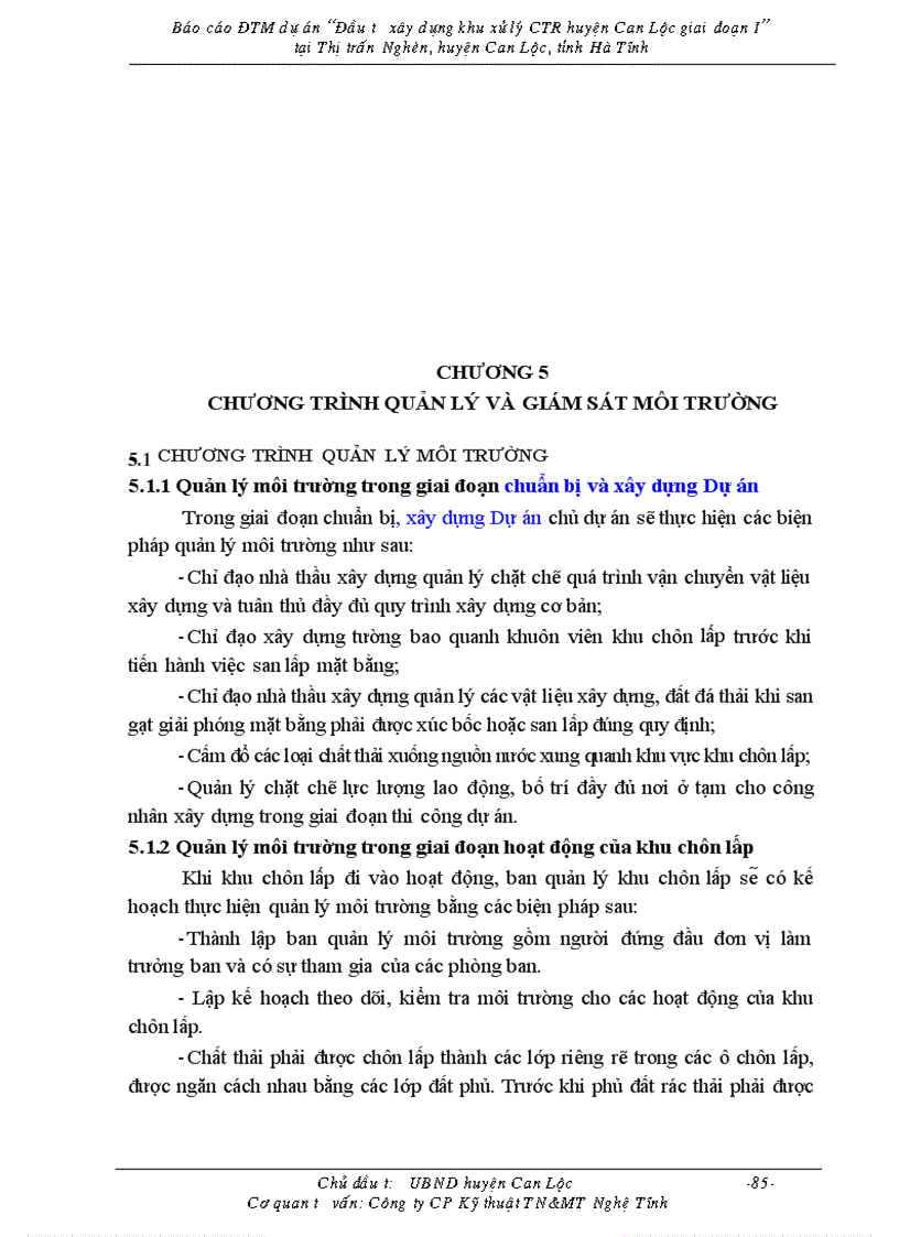image for page Báo cáo ĐTM dự án Đầu tư xây dựng khu xử lý CTR huyện Can Lộc giai đoạn I tại Thị trấn Nghèn huyện Can Lộc tỉnh Hà Tĩnh