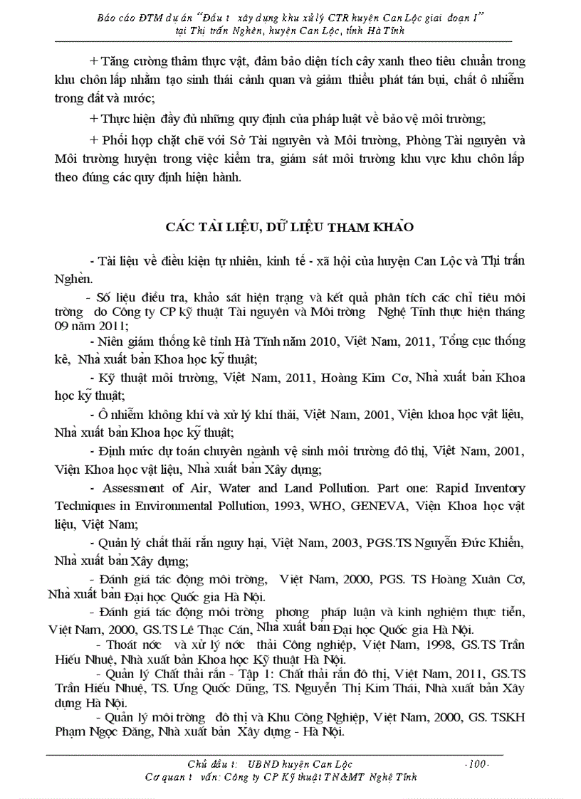 image for page Báo cáo ĐTM dự án Đầu tư xây dựng khu xử lý CTR huyện Can Lộc giai đoạn I tại Thị trấn Nghèn huyện Can Lộc tỉnh Hà Tĩnh
