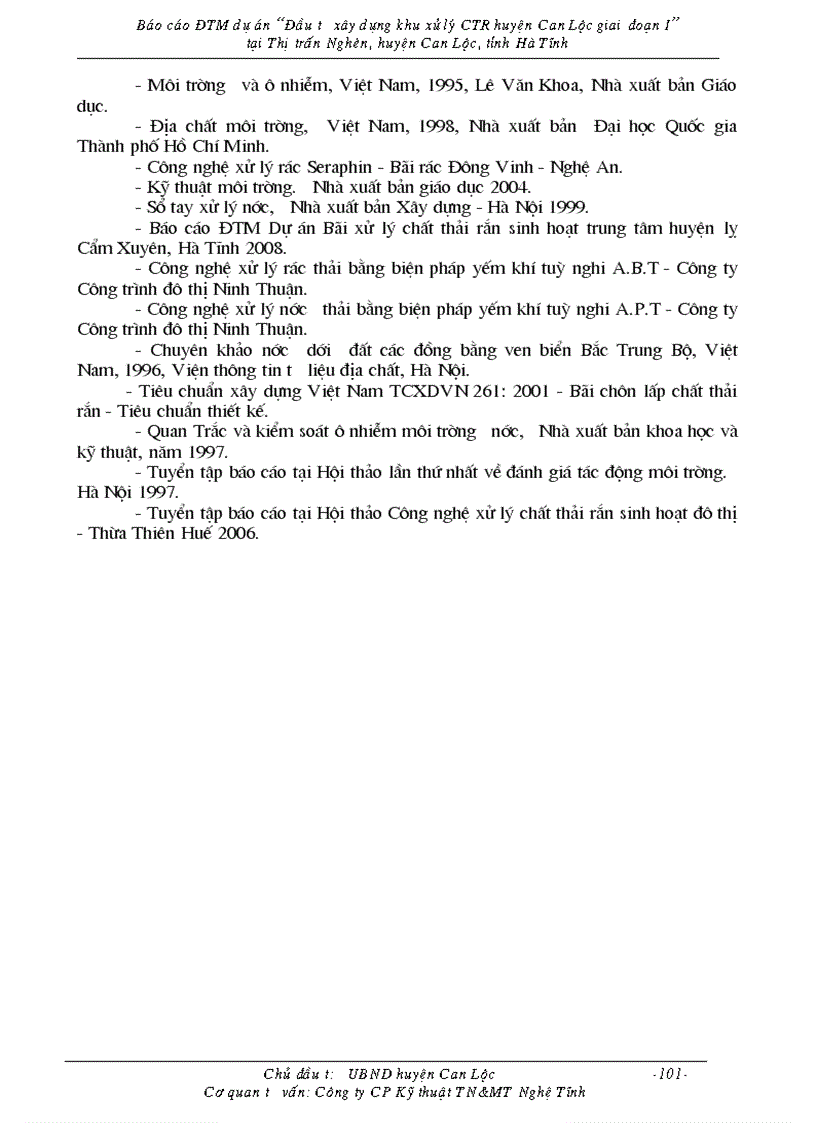 image for page Báo cáo ĐTM dự án Đầu tư xây dựng khu xử lý CTR huyện Can Lộc giai đoạn I tại Thị trấn Nghèn huyện Can Lộc tỉnh Hà Tĩnh