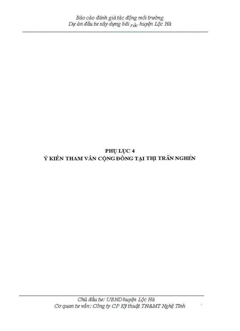 image for page Báo cáo ĐTM dự án Đầu tư xây dựng khu xử lý CTR huyện Can Lộc giai đoạn I tại Thị trấn Nghèn huyện Can Lộc tỉnh Hà Tĩnh