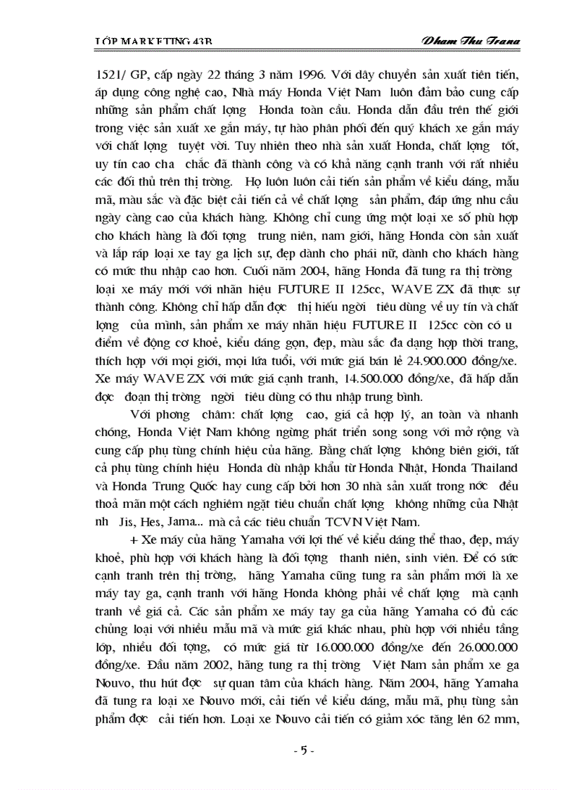 image for page Thực trạng khai thác thị trường xe máy của công ty TRADIMEXCO Hải Phòng