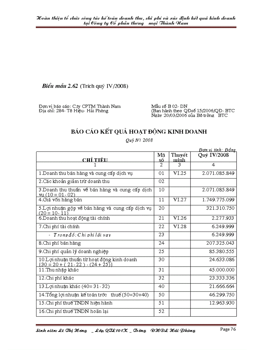 image for page Hoàn thiện tổ chức công tác kế toán doanh thu chi phí và xác định kết quả kinh doanh tại Công ty Cổ phần thương mại Thành Nam
