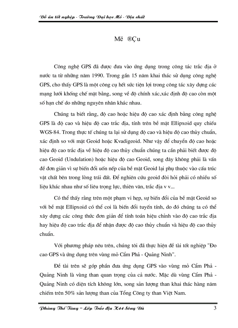 ĐỒ ÁN TỐT NGHIỆP Đo cao GPS và ứng dụng trên vùng mỏ Cẩm Phả Quảng Ninh