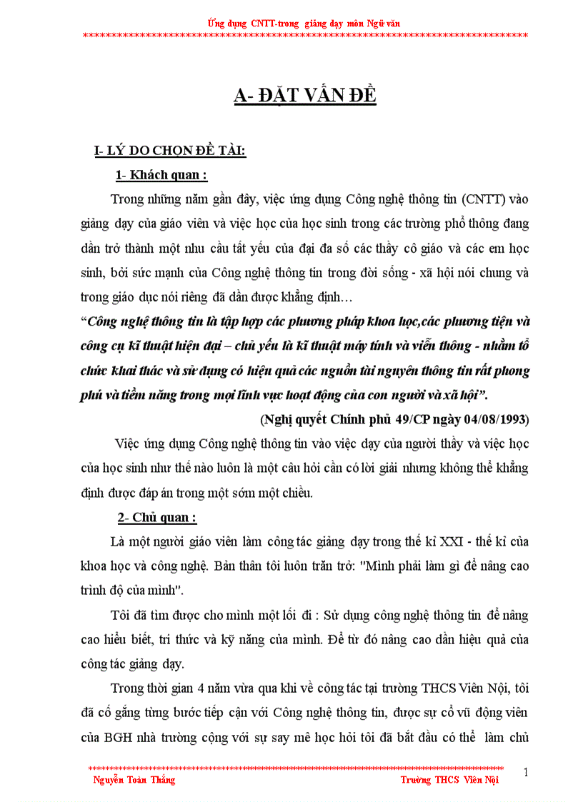image for page Ứng dụng Công nghệ thông tin trong giảng dạy môn Ngữ văn