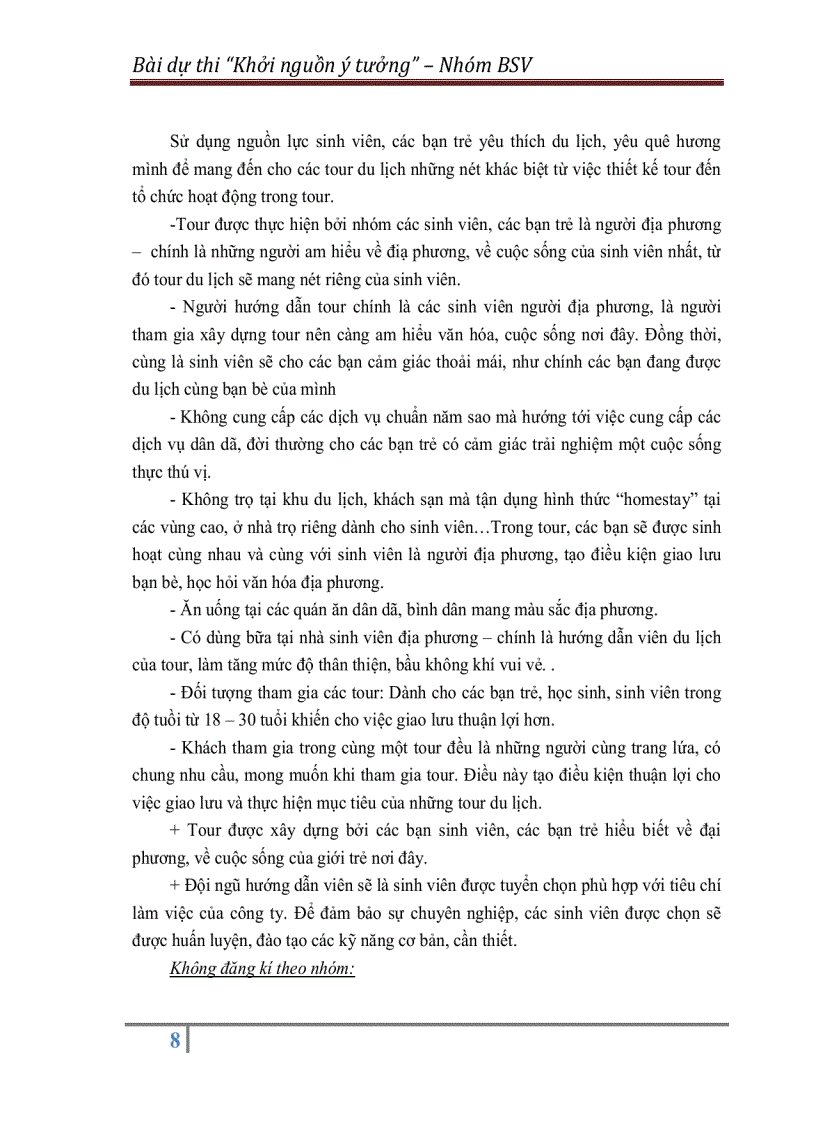 image for page Kế hoạch Kinh doanh loại hình du lịch bụi