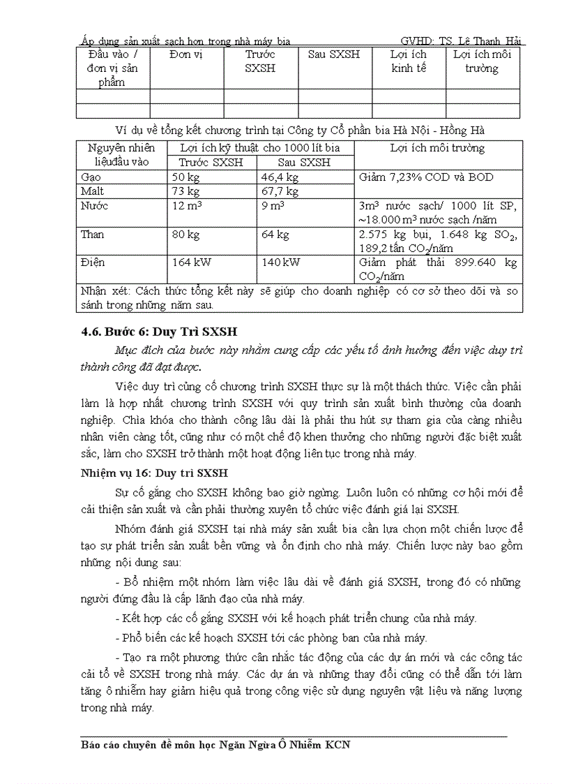 image for page Áp dụng sản xuất sạch hơn trong nhà máy bia
