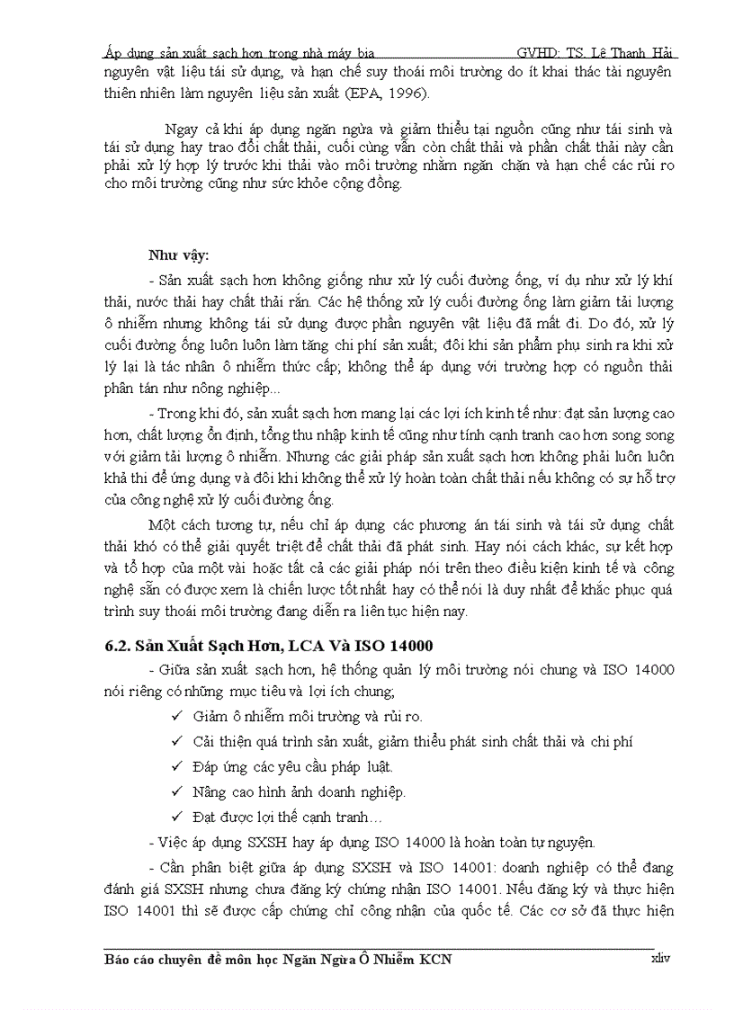 image for page Áp dụng sản xuất sạch hơn trong nhà máy bia