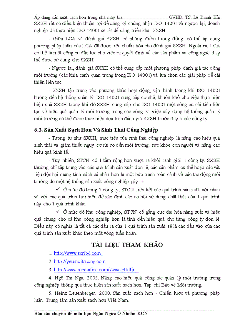 image for page Áp dụng sản xuất sạch hơn trong nhà máy bia