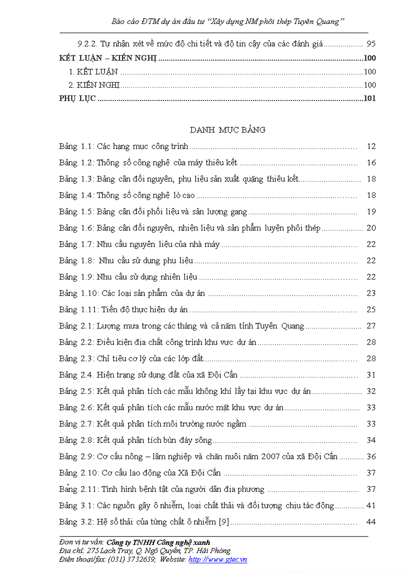 image for page Báo cáo ĐTM dự án đầu tư Xây dựng NM phôi thép Tuyên Quang