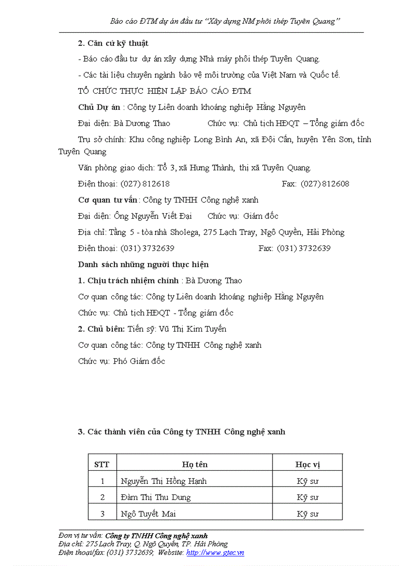 image for page Báo cáo ĐTM dự án đầu tư Xây dựng NM phôi thép Tuyên Quang