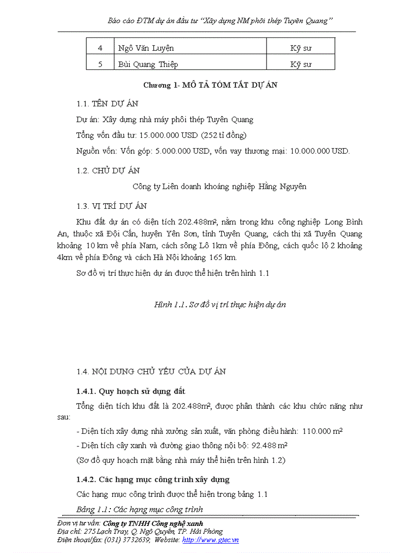 image for page Báo cáo ĐTM dự án đầu tư Xây dựng NM phôi thép Tuyên Quang