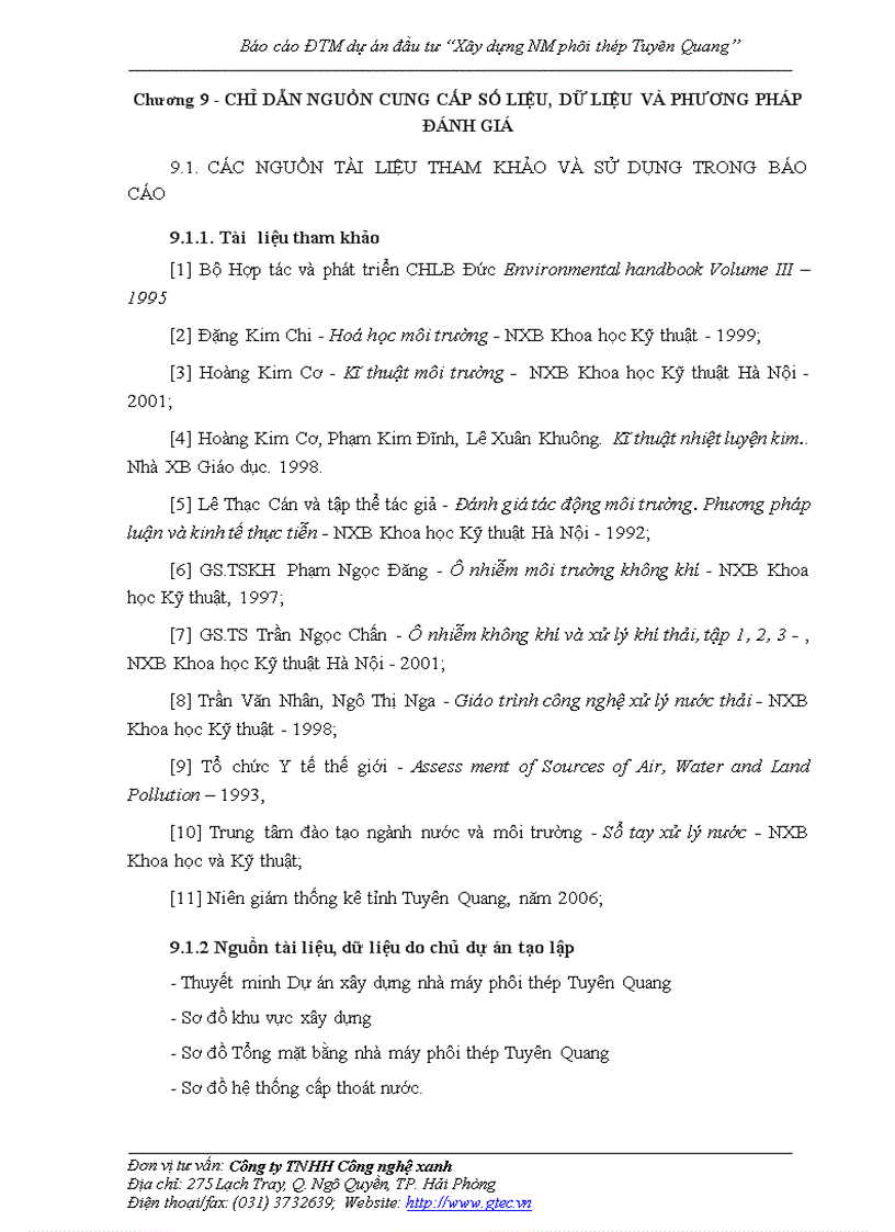 image for page Báo cáo ĐTM dự án đầu tư Xây dựng NM phôi thép Tuyên Quang