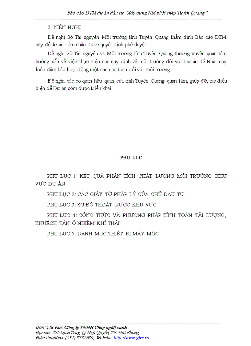 image for page Báo cáo ĐTM dự án đầu tư Xây dựng NM phôi thép Tuyên Quang