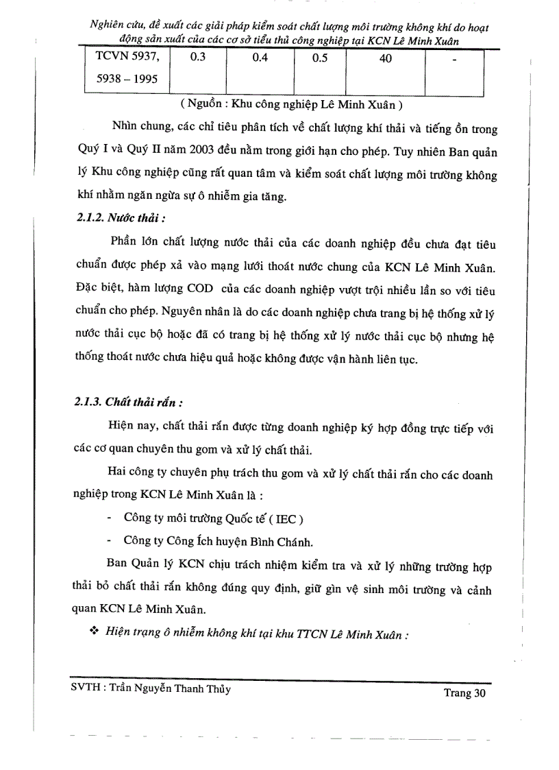 image for page Nghiên cứu đề xuất các giải pháp kiểm soát chất lượng môi trường không khí do hoạt động của các cơ sở tiểu thủ công nghiệp tại khu công nghiệp Lê Minh Xuân