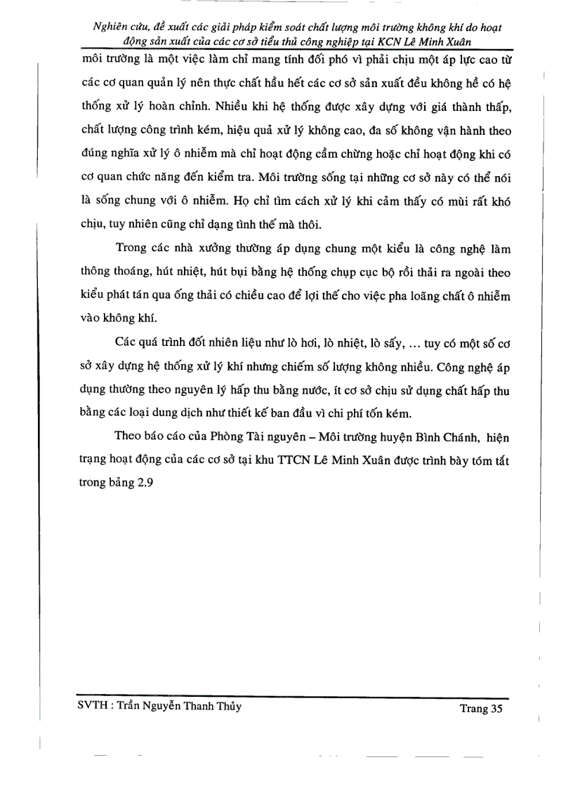 image for page Nghiên cứu đề xuất các giải pháp kiểm soát chất lượng môi trường không khí do hoạt động của các cơ sở tiểu thủ công nghiệp tại khu công nghiệp Lê Minh Xuân