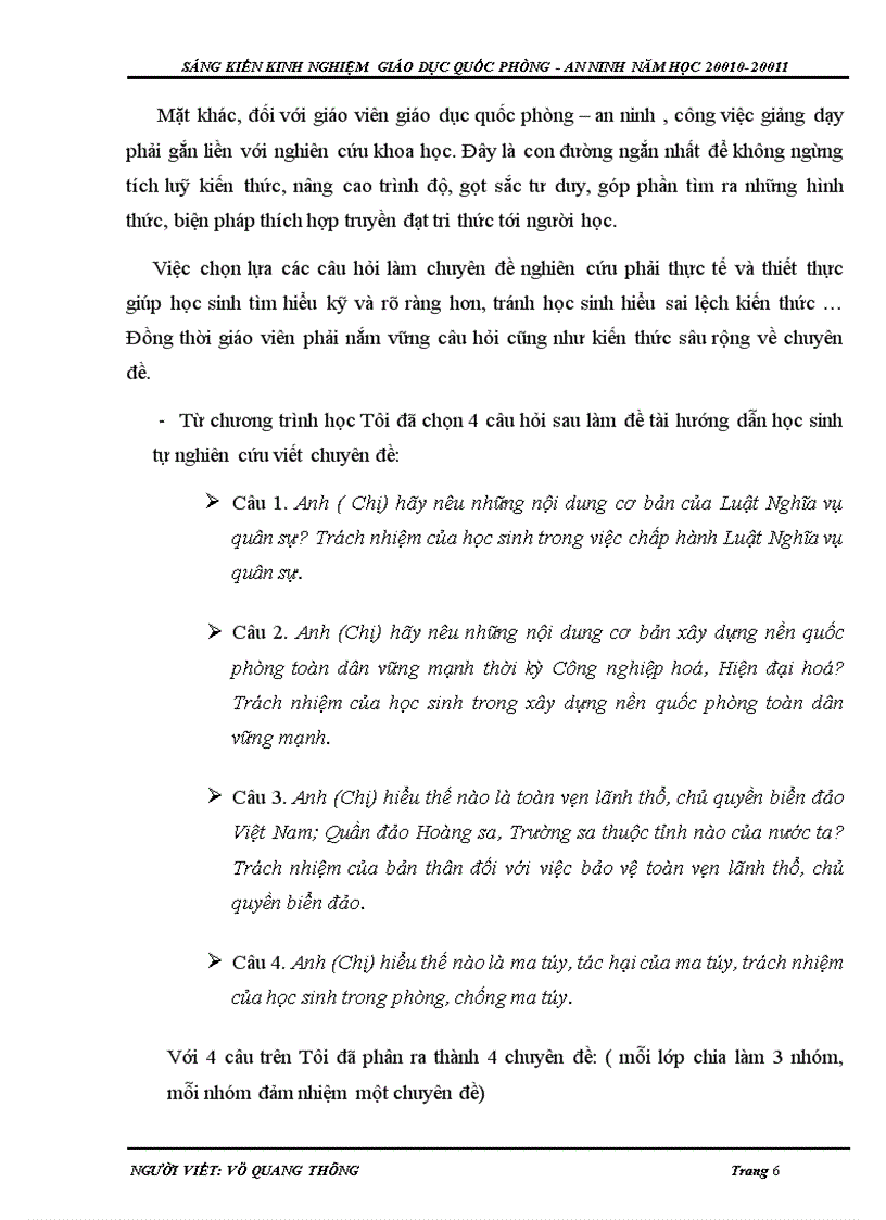 image for page Tổ chức cho học sinh viết chuyên đề để học tập tốt và yêu thích bộ môn giáo dục quốc phòng an ninh tại trường thpt thuận an