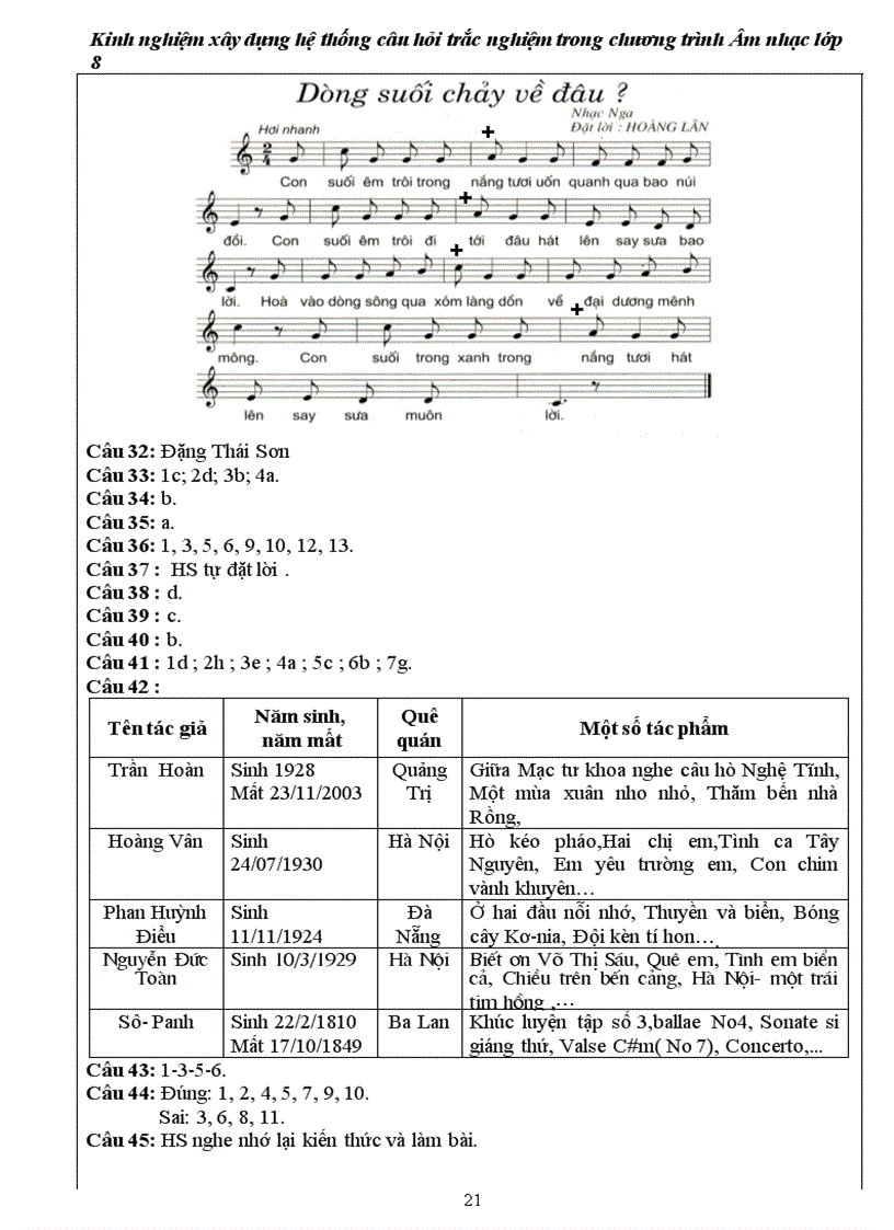 image for page Kinh nghiệm xây dựng hệ thống câu hỏi trắc nghiệm trong chương trình Âm nhạc lớp 8