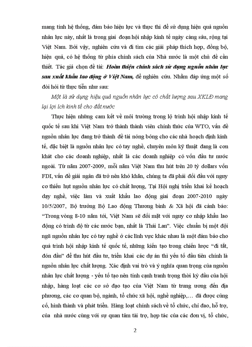 Luận Án TIẾN SỸ Hoàn thiện chính sách sử dụng nguồn nhân lực sau xuất khẩu lao động ở Việt Nam