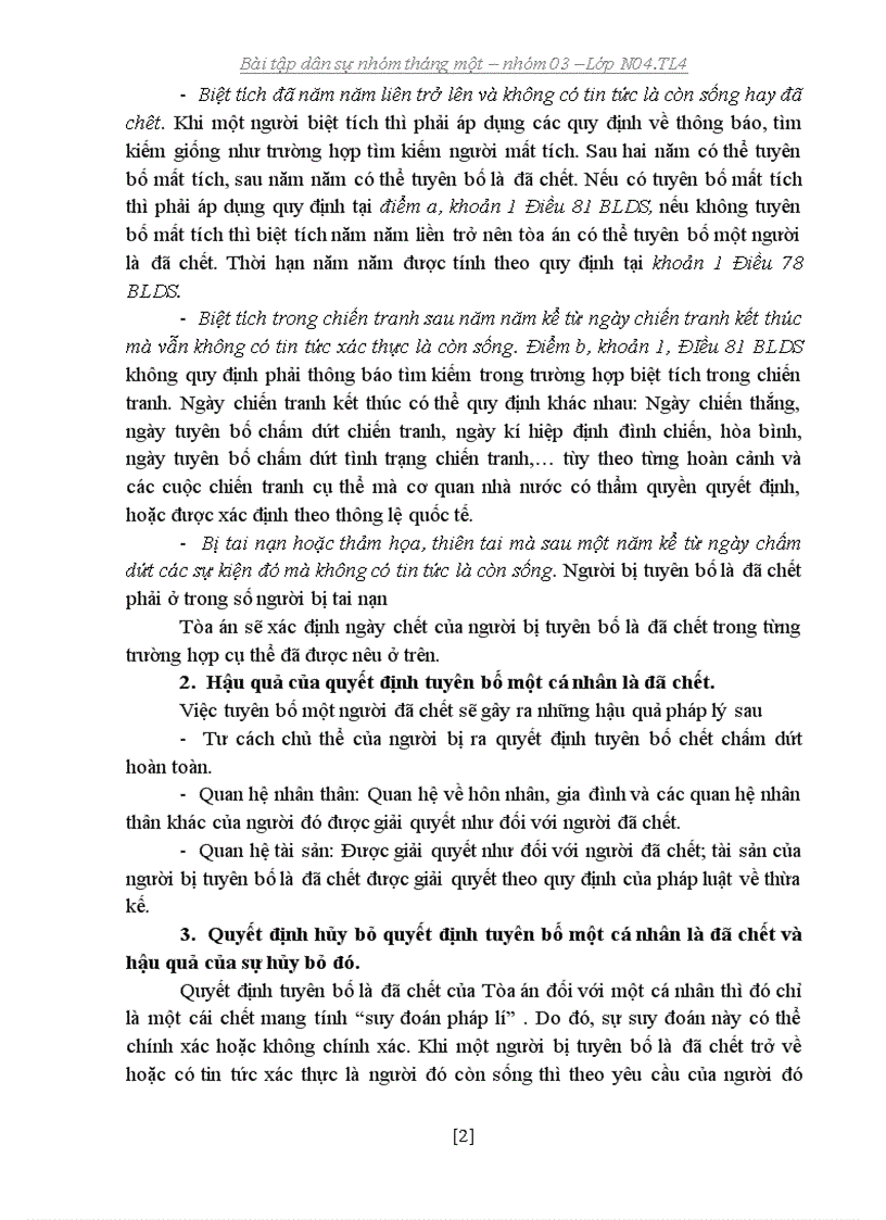 image for page Bài tập dân sự ba vụ việc về việc tuyên bố một người là đã chết