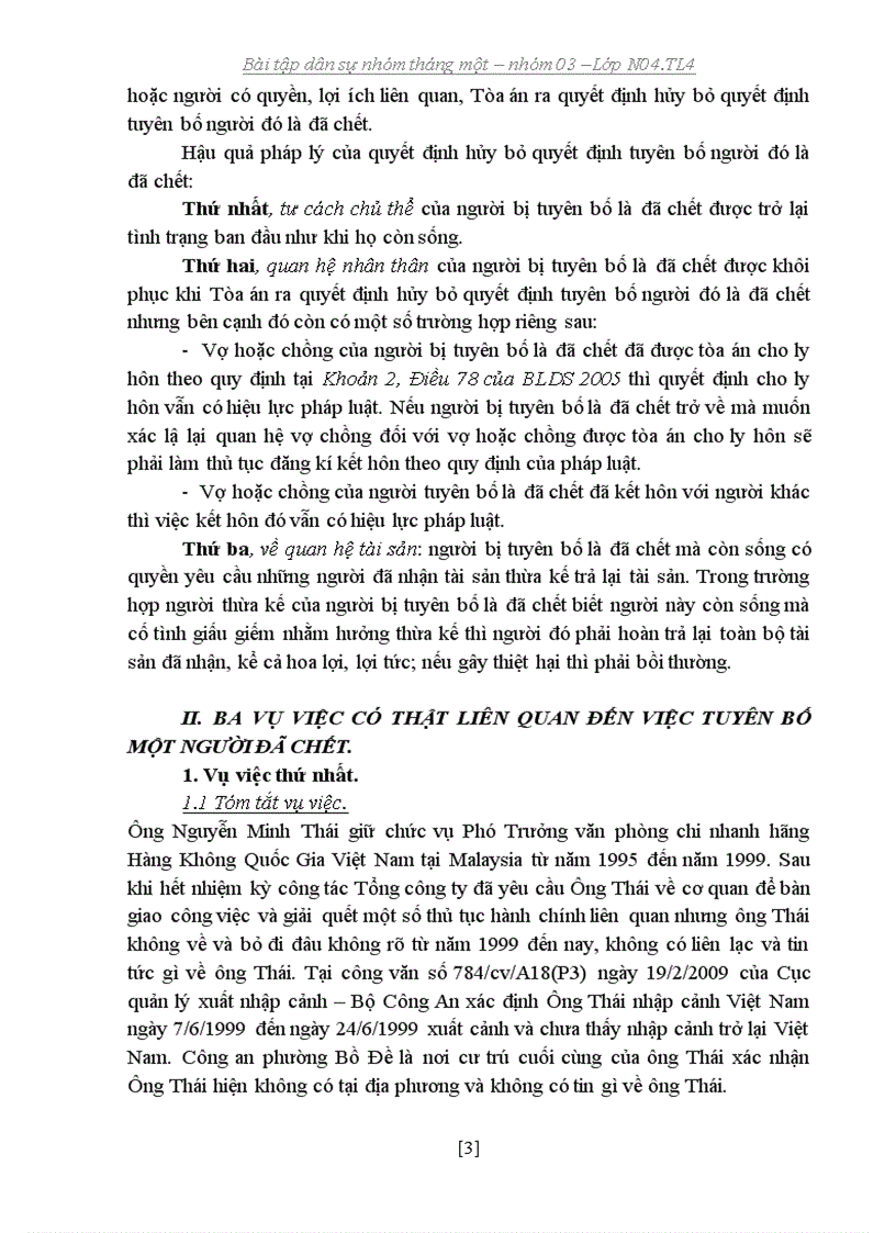 image for page Bài tập dân sự ba vụ việc về việc tuyên bố một người là đã chết