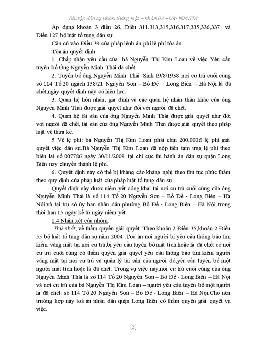 image for page Bài tập dân sự ba vụ việc về việc tuyên bố một người là đã chết