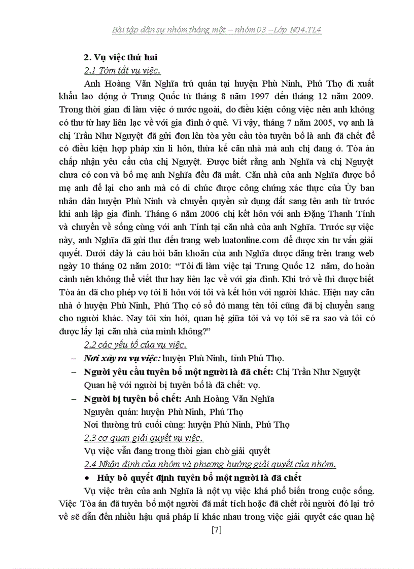 image for page Bài tập dân sự ba vụ việc về việc tuyên bố một người là đã chết