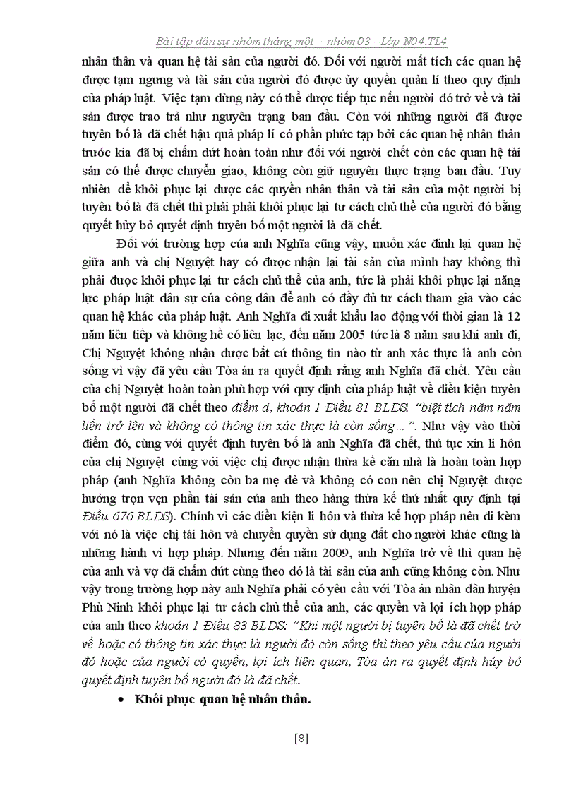 image for page Bài tập dân sự ba vụ việc về việc tuyên bố một người là đã chết