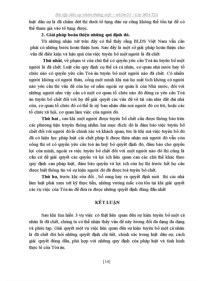 image for page Bài tập dân sự ba vụ việc về việc tuyên bố một người là đã chết