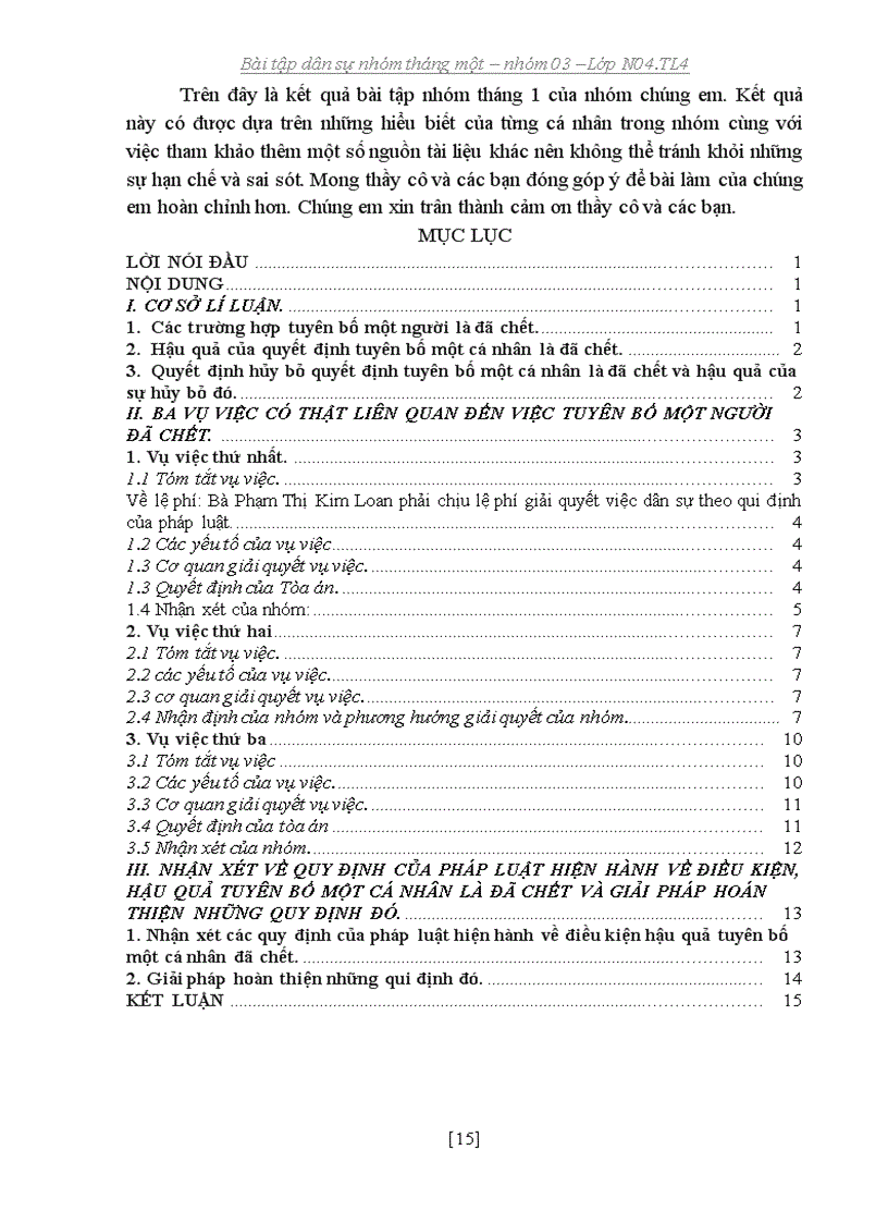 image for page Bài tập dân sự ba vụ việc về việc tuyên bố một người là đã chết