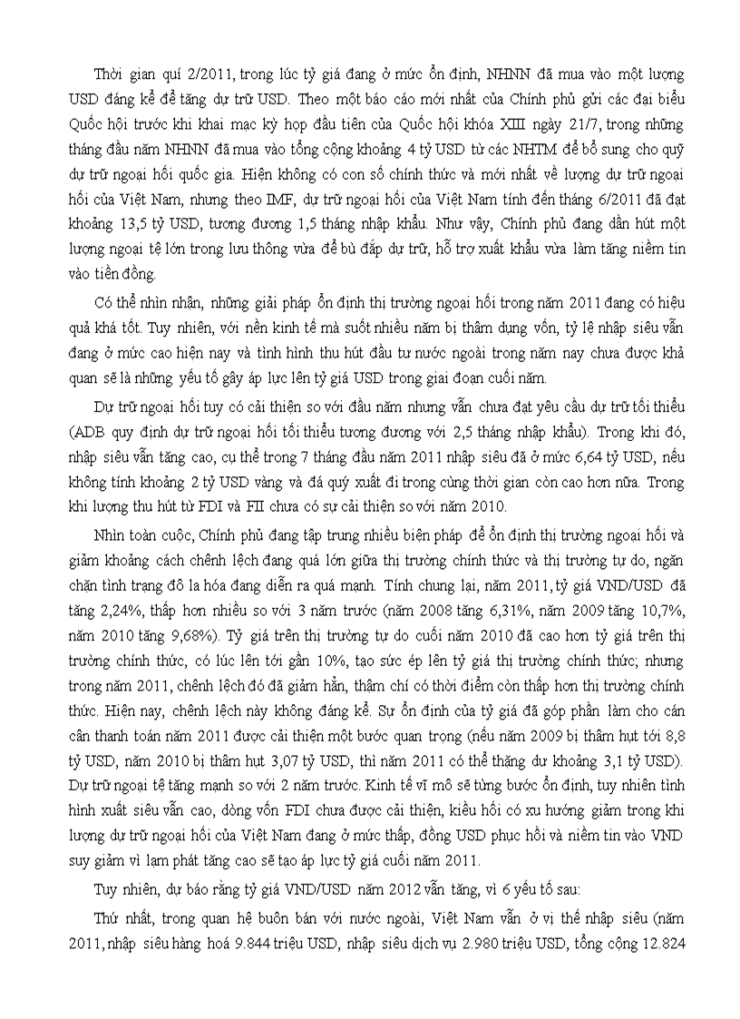 Bình luận chính sách tỷ giá lãi suất và lạm phát Việt Nam năm 2011 Đưa ra giải pháp ngắn hạn 2012
