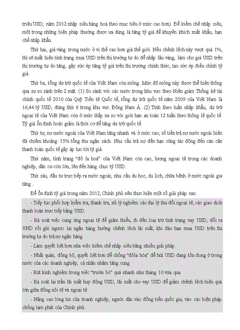Bình luận chính sách tỷ giá lãi suất và lạm phát Việt Nam năm 2011 Đưa ra giải pháp ngắn hạn 2012