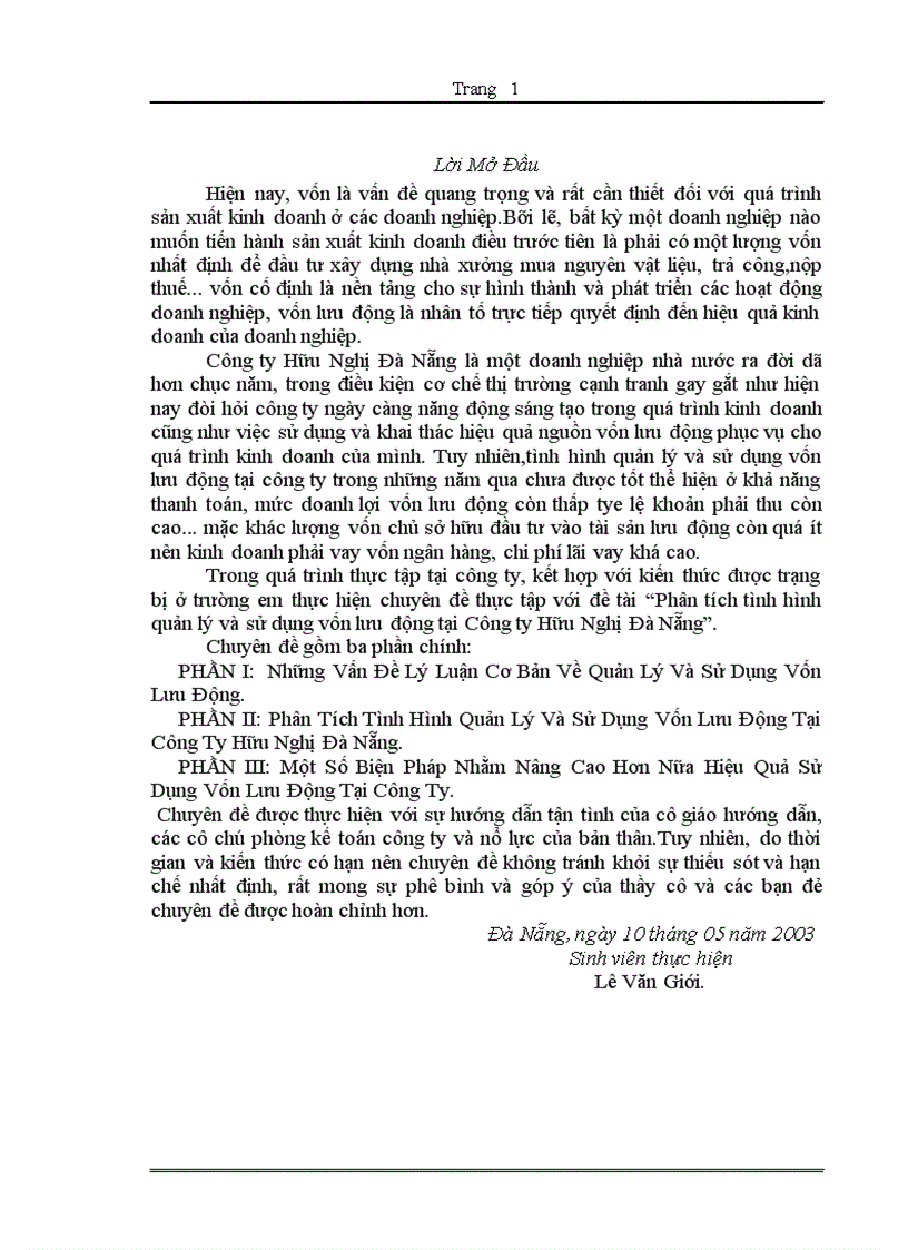 image for page Tài Phân tích tình hình quản lý và sử dụng vốn lưu động tại Công ty Hữu Nghị Đà Nẵng