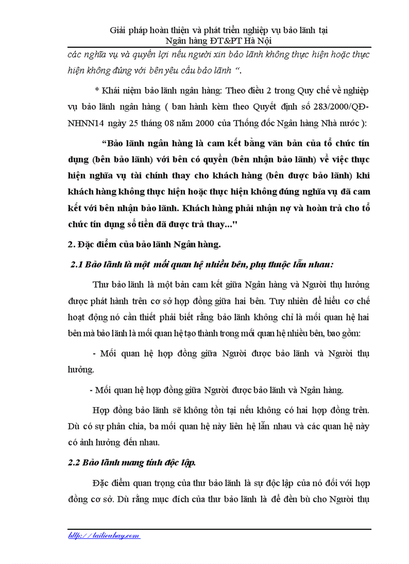 image for page Hoàn thiện và phát triển nghiệp vụ bảo lãnh tại Ngân hàng ĐT PT Hà Nội