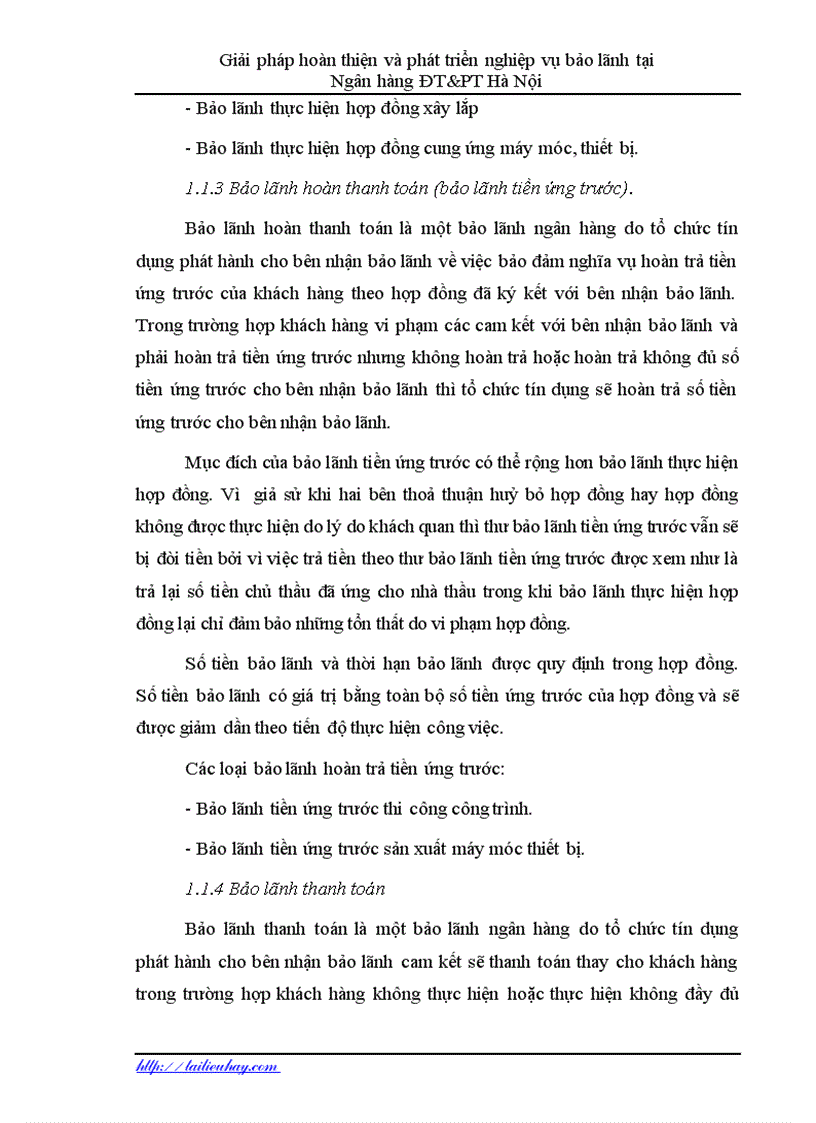 image for page Hoàn thiện và phát triển nghiệp vụ bảo lãnh tại Ngân hàng ĐT PT Hà Nội