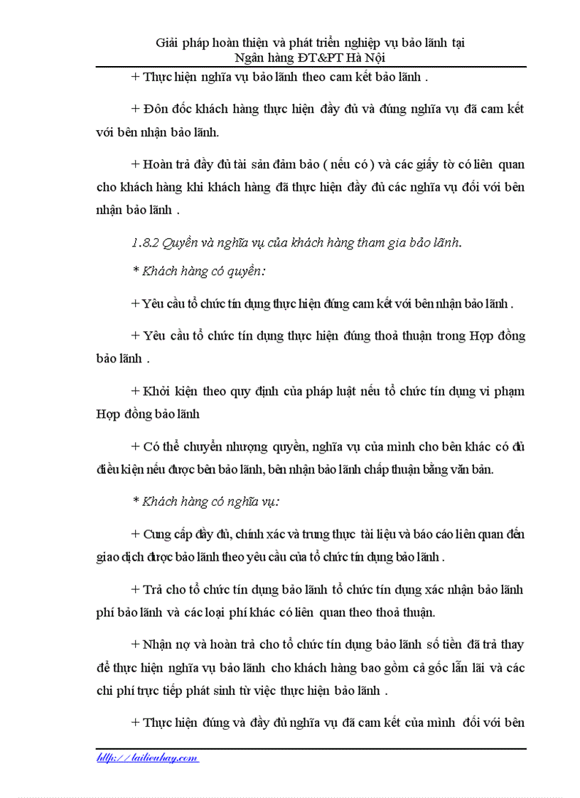 image for page Hoàn thiện và phát triển nghiệp vụ bảo lãnh tại Ngân hàng ĐT PT Hà Nội